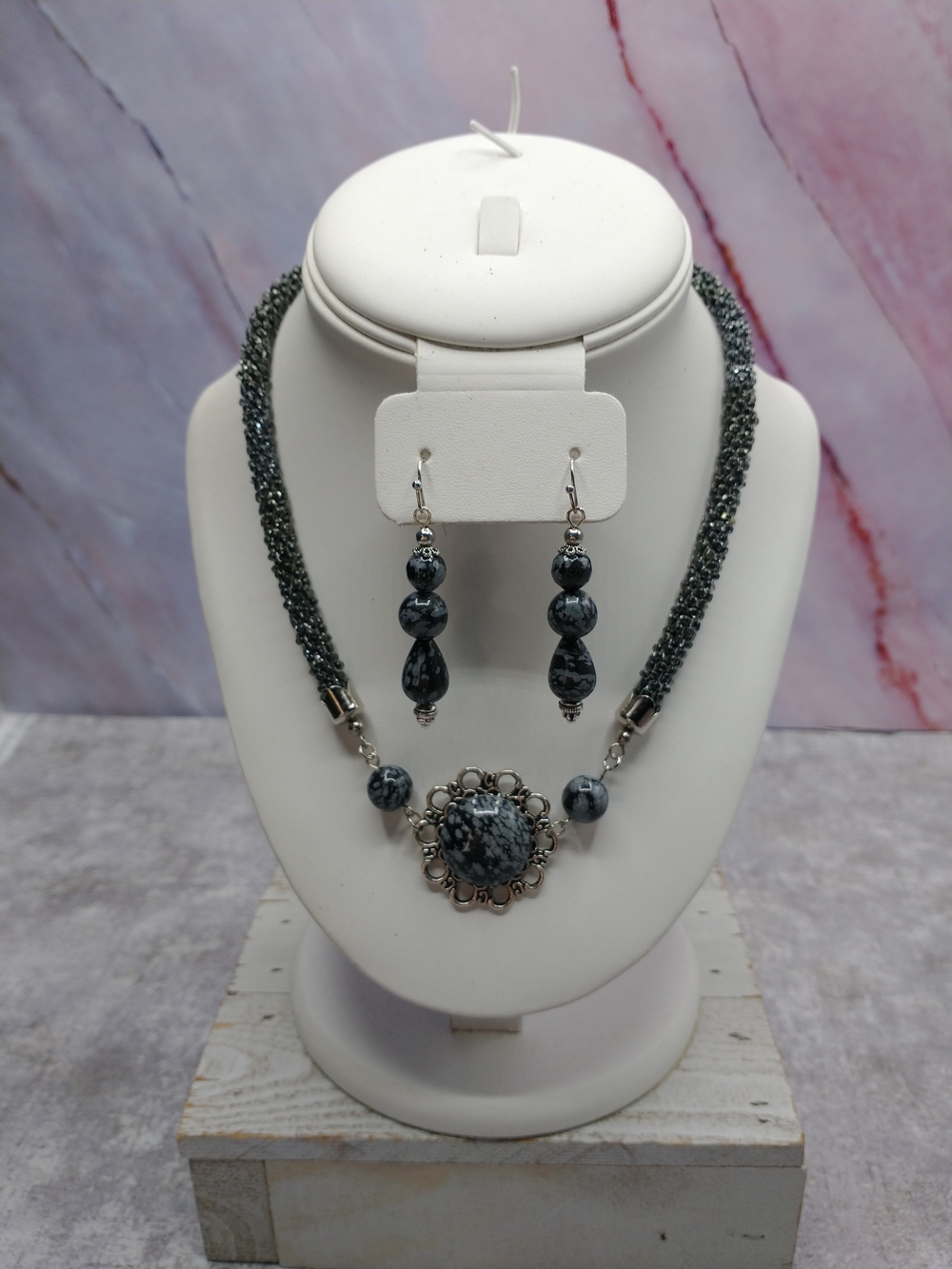 New Hand Hand Crafted Spiral Bead Crochet Gemstone Necklace Set